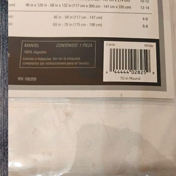 Wamsutta White Cane Stain Resistant Tablecloth Restaurant Quality 70 in Round - Picture 6 of 6